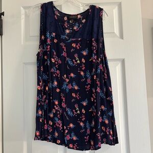 Lane Bryant Women's Floral Sleeveless Top - Navy Blue